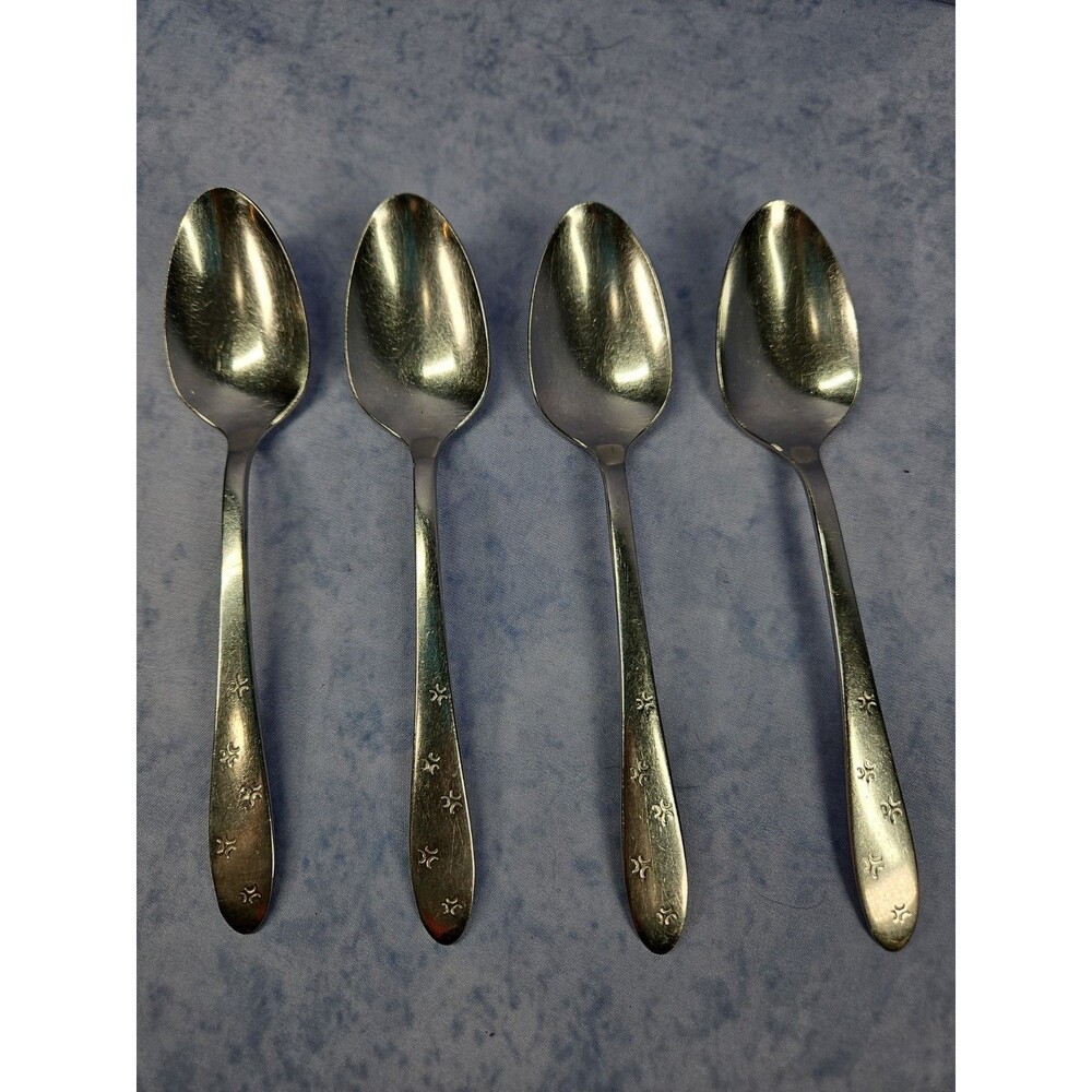 Set of 4 Oneida All American Duet 2 Stainless Steel Flatware TEASPOONS 1960s